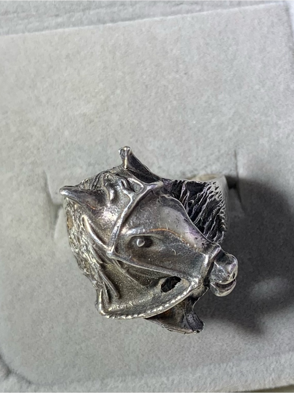 Sterling Silver Horse Head Ring - Vintage Solid Ring Size 8.